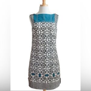 Mata Traders Black, White, and Blue Geometric Mini Dress